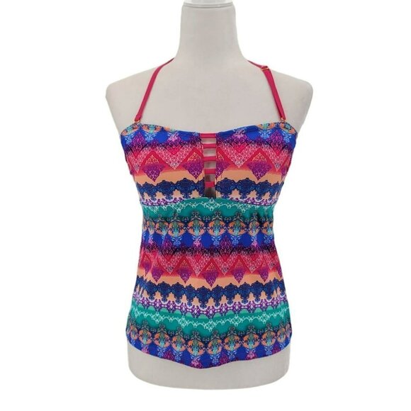 NWT Pink Envelope Halter Multicolor Boho Tankini Swim Top Womens Small - Picture 1 of 8